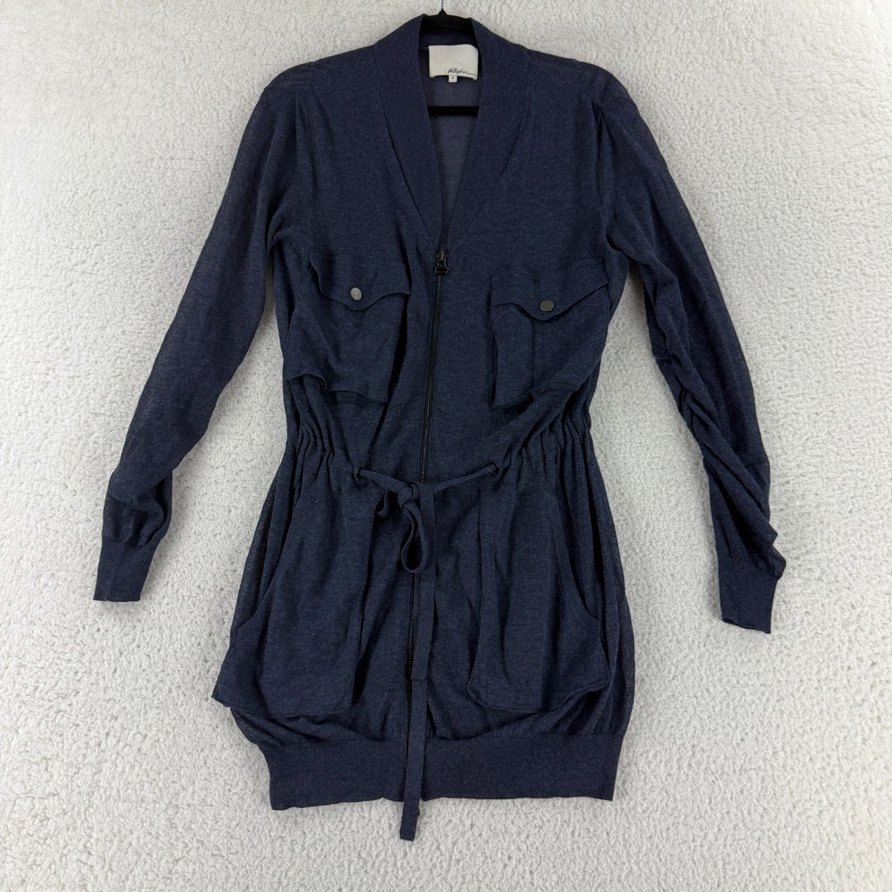 Phillip Lim Cardigan Sweater Womens Small Blue Long Sleeve Belted Lightweight